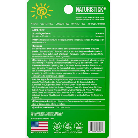 Naturistick SPF 30 Vegan Lip Balm – Mineral Sunscreen with Zinc Oxide | Broad Spectrum UVA/UVB Protection | 100% Natural, Coral-Friendly Formula | Oxybenzone Free | 5-Pack Spearmint | Made in USA