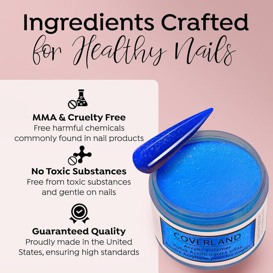Tones Coverland Acrylic Nail Powder "Blue Splash" - Limited Edition Acrylic Powder for Nail Design, Sculpting, and Masking Nail Bed Imperfections - Professional Acrylic Nail Supplies - (1.5 Oz)