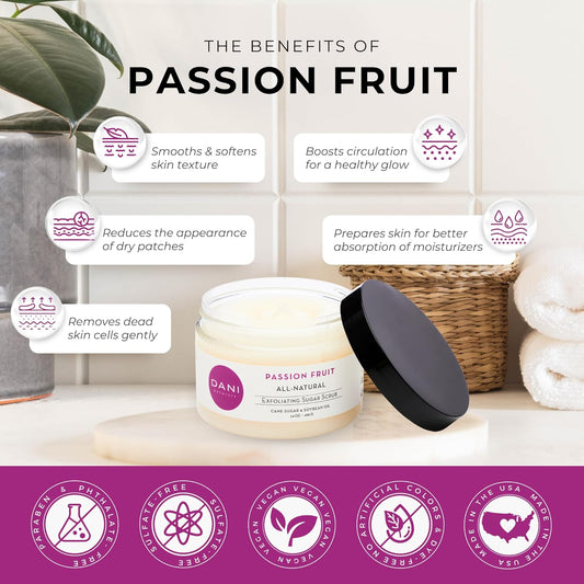 Naturals Sugar Scrub – Pure & Gentle Exfoliation with Juicy Passion Fruit Scent. Organic sugar, shea butter, and nourishing oils for smooth, soft skin – 14 oz