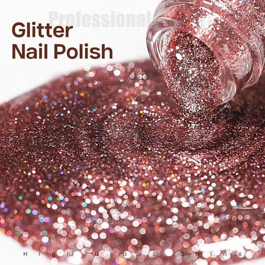 MIZHSE Quick Dry Glitter Brown Nail Polish, Fall Color Nail Polish Air Dry Fast, 15ml High Glossy Sparkly Shiny Shimmer Nail Art Salon Manicure Home