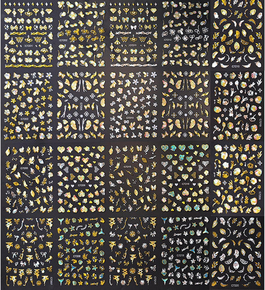 20 Sheets Butterfly Nail Stickers Y2k Gold 3D Self Adhesive Shiny Butterflies Nail Art Charms Decals Heart Nails Supplies Decoration Accessories (ST-GB)