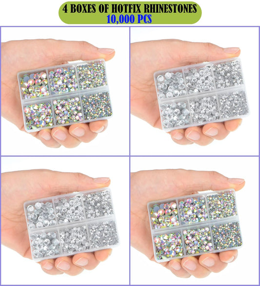 LPBeads 10000pcs Hotfix Rhinestones Flatback Glass Clear and AB Crystal Rhinestone with Tweezers and Picking Pen for Crafts Clothes Nail Art