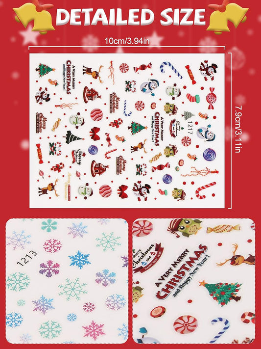 1000+ Patterns Christmas Nail Art Stickers Snowflake 3D Self-Adhesive Nail Decals, Kalolary Snowflake Santa Claus Snowman Christmas Stick Elk for Christams Nail Decorations for Women Kids