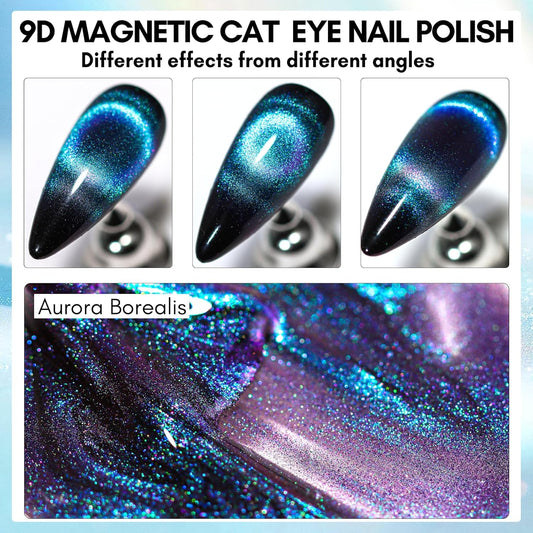 Makartt Blue Cat Eye Gel Nail Polish: Magnetic Glitter Gel Polish Soak-Off UV/LED with Aurora Effect, Long-Lasting Black Hole Shine, Comes with Magnet Stick Salon Home Nail Art 10ml