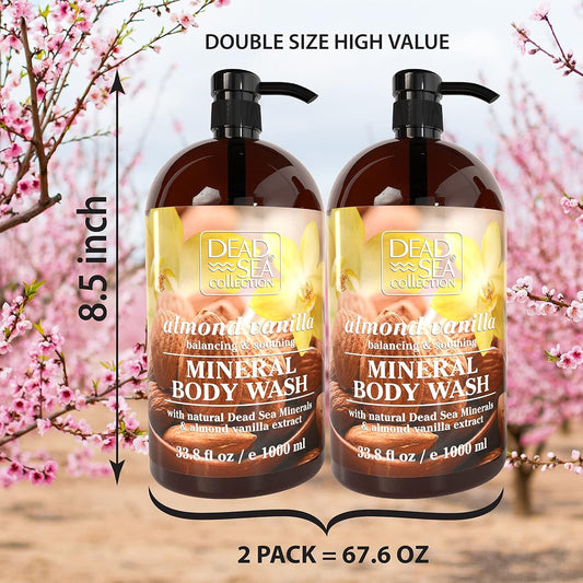 Dead Sea Collection Almond Vanilla Body Wash for Women and Men – Almond Vanilla Scent with Dead Sea Minerals – Moisturizing Shower Gel for Dry & Sensitive Skin – Pack of 2 (67.6 fl oz)