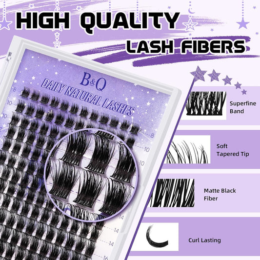 B&Q Lash Clusters Natural Cluster Eyelash Extensions 156 PCS Eyelash Clusters D Curl Z01 Individual Lashes for Beginners 8-18mm Cluster Lashes Superfine Band Eyelash Extension at Home(Z09-D-8-18mix)