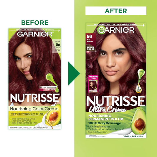 Garnier Hair Color Nutrisse Nourishing Creme, 56 Rich Auburn (Sangria) Permanent Hair Dye, 2 Count (Packaging May Vary)