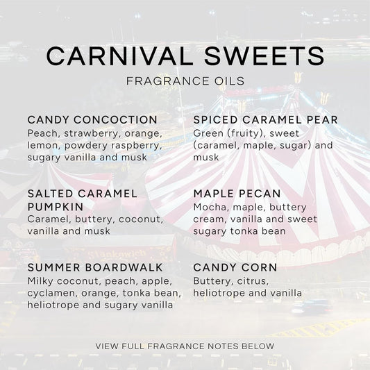 Eternal Essence Oils Carnival Sweets Set of 6 Premium Fragrance Oils - Candy Corn, Salted Caramel Pumpkin, Candy Concoction, Summer Boardwalk, Spiced Caramel Pear, and Maple Pecan Scented Oils - 10ML
