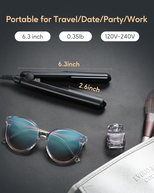Wavytalk Mini Flat Iron 0.7 Inch Ceramic Mini Hair Straightener, Small Flat Irons for Short Hair, Curls Bangs, Dual Voltage for Travel