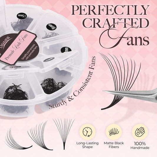 LASHVIEW 1000 Fans Premade Volume Eyelash Extensions Mixed Tray C Curl Pointed Handmade Loose Fans Thin Base (10D-0.07C,8-15mm)