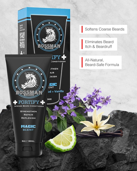 Bossman Fortify Intense Beard Conditioner for Men (Magic Scent) – Moisturizes, Replenishes & Protects with Natural Ingredients – Thicker Formula, Made in USA
