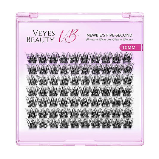 VEYESBEAUTY Lash Clusters Individual Eyelash Extensions Thin & Invisible Band DIY False Eyelashes for Self-application Newbie's Five-Second Series Wispy Lash Tray, LuxeBold 10mm Single Length