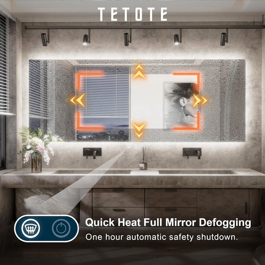 TETOTE 84 x 40 Inch LED Backlit Bathroom Mirror with Lights,Anti-Fog Lighted Mirror,Dimmable,Vanity Mirror,Wall Mounted
