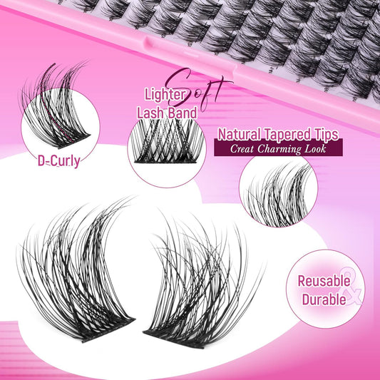 Ruairie Lash Clusters Wispy Eyelash Cluster Eyelash Extensions 154pcs Full Volume Cluster Lashes 8-16MM D-Curly Individual Lashes DIY Lash Extensions Natural Eye Lash Clusters