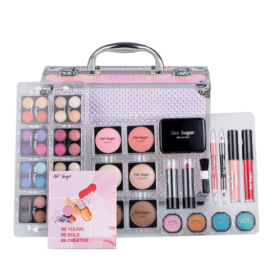 Hot Sugar Makeup Kit for Women Full Kit Teen Girls Starter Cosmetic Gift Set with Cute Mermaid Train Case Includes Pigmented Eyeshadow Palette Blush Lipstick Lip Pencil