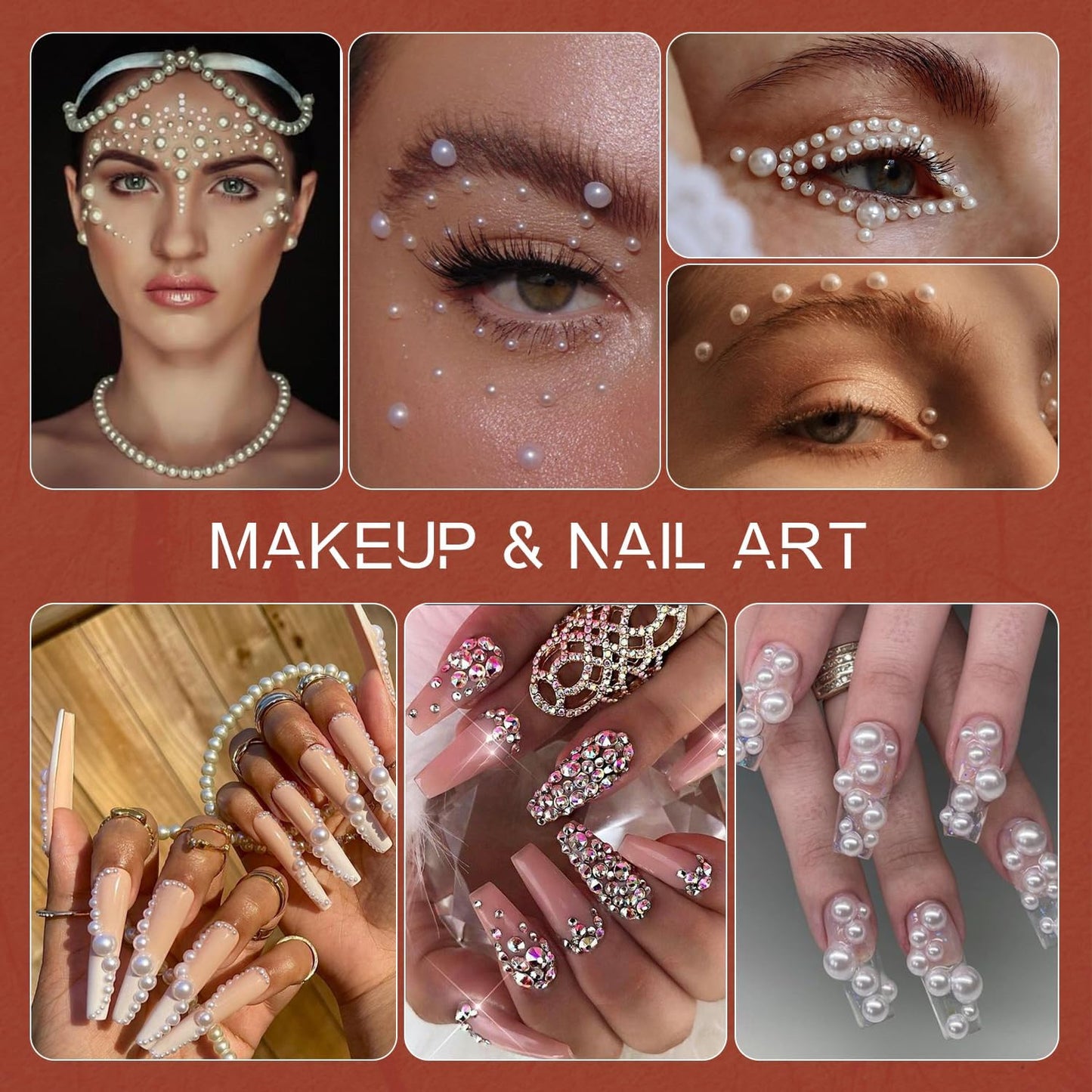 80g Flatback Pearls and Rhinestones for Crafting, Dark Pink 3-10mm Resin Rhinestones and Half Pearls for Bedazzling, Nail Art and Dec with 3pcs 10ml B7000 Jewelry Glue, Tweezer and Pickup Pencil