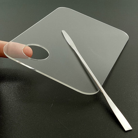 Set of 2 Acrylic Makeup Palette and Metal Spatula Acrylic Cosmetic Palette Cosmetic Artist Palette Mixing Palette with Spatula Nail Art Eye Shadow Lipsticks Mixing Makeup Tools, 10 x 15cm