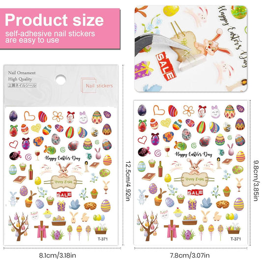 Kalolary 8 Sheet Easter Nail Art Stickers Self Adhesive Easter Nail Stickers DIY Nail Decals Bunny Eggs Chick Rabbits Flower Nail Design Sticker Nail Decoration for Women Girls Kids