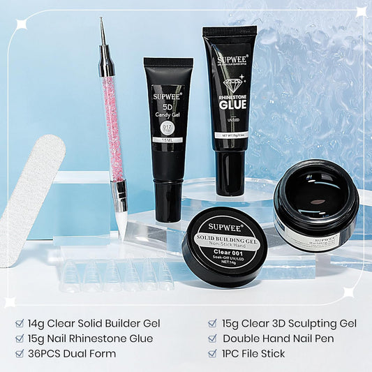 Solid Builder Gel for Nails 3D Nail Sculpture Gel and Nail Rhinestone Glue 3d Gels Nails Art Clear Hard Gels for Christmas Home DIY Manicure