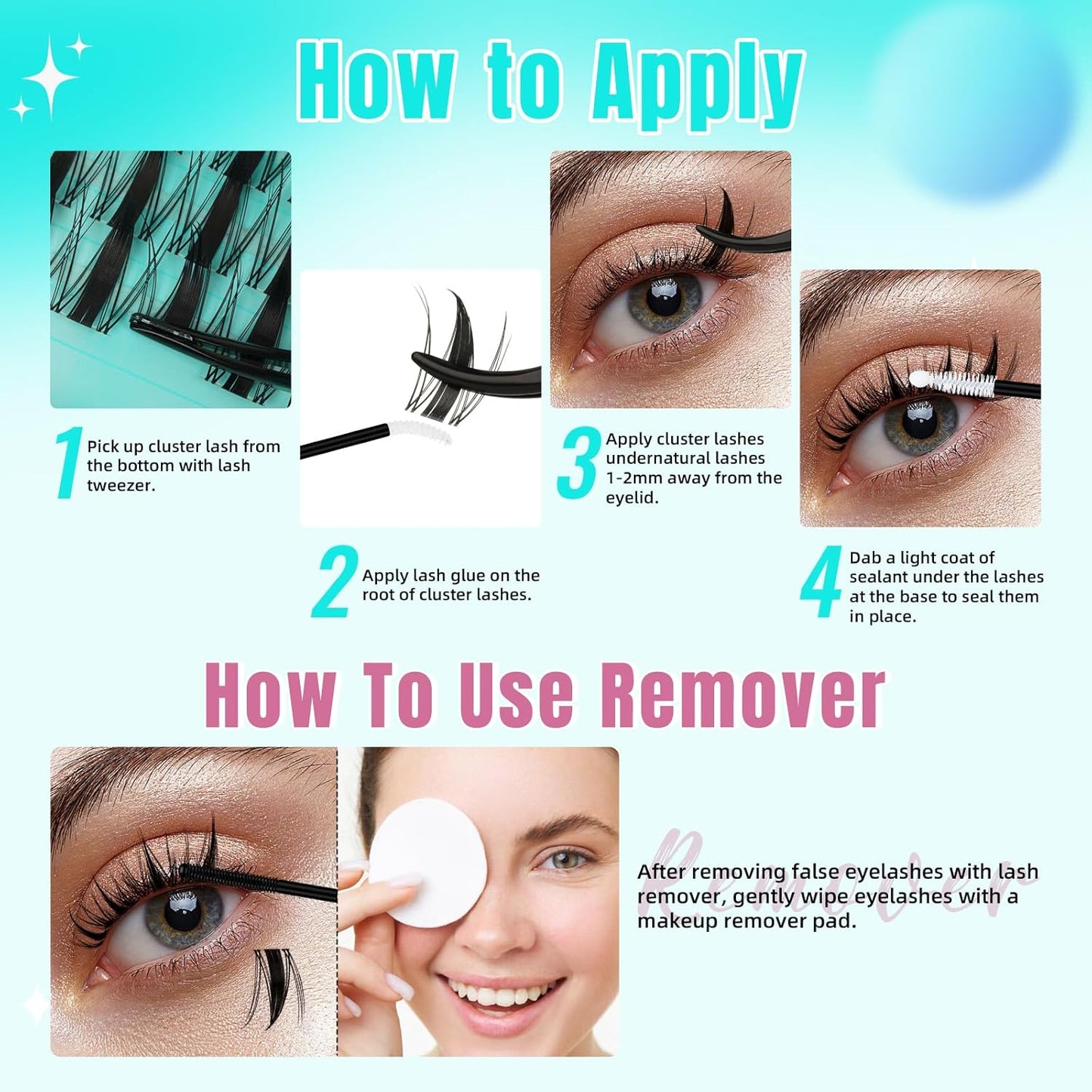 Manga Lash Clusters Kit 144PCS Fairy Eyelash Extension Kit with Lash Bond and Seal, Fake Eyelashes Clusters with Invisible Lashes Band, Lash Glue Remover and Lash Applicators (8-16mm Kit,White Bond)