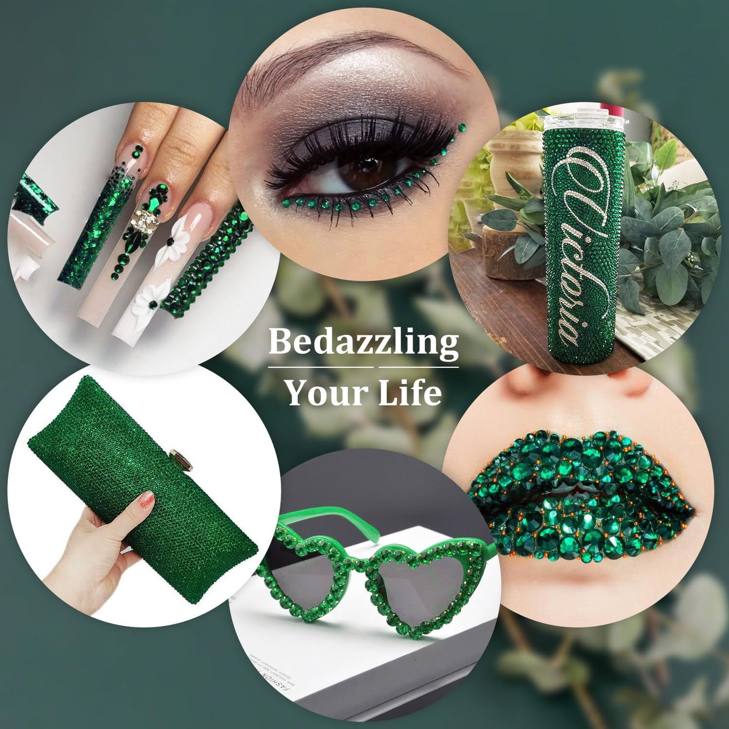 Resin Rhinestones for Crafting, 1 Box Dark Green Multi Sizes Flatback Bedazzling Crystals for Crafts Nail Art Deco, Non Hotfix Gems Charms for Tumbler Shoes Clothing Fabric Face Makeup