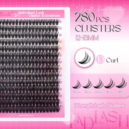 FADLASH Cluster Lashes D Curl Wispy Individual Lashes DIY Eyelash Extension Natural Look Reusable Fluffy Cluster Eyelash Extensions Self Application At Home (60D-0.07D-12-18MIX)