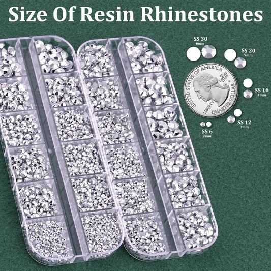 Resin Rhinestones for Crafting with B7000 Jewelry Glue, 2 Boxes Sliver Flatback Crystals with 3Pcs 10ml Glue for Bedazzling Crafts DIY Nail Art Makeup,Non Hotfix Gems for Clothing Shoes