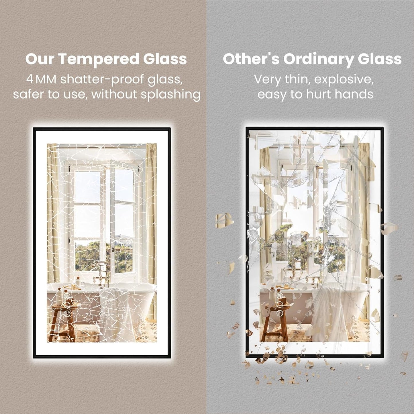 Amorho 55" X36" LED Bathroom Mirror with Black Frame, Front Light and Backlit(Controlled Separately), Stepless Dimmable, Anti-Fog, Shatter-Proof, 3 Colors, Memory