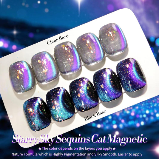 Born Pretty Cat Magnetic Eye Gel Nail Polish, Blue Starry Sky Glitter Cat Magnetic Gel Nail Polish, Holographic Magnetic Nail Polish for Nail Art Manicure Salon DIY at Home 15ML