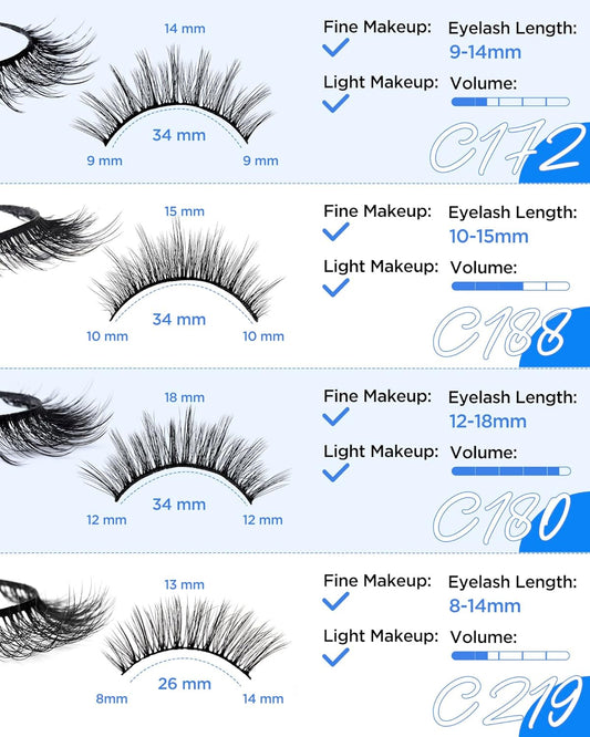 BEYELIAN False Eyelashes Natural Look 20 Pairs Strip Lashes, Wispy Lash Pack Soft 3D Volume Faux Mink Lashes That Look Like Extensions C-MIX-3