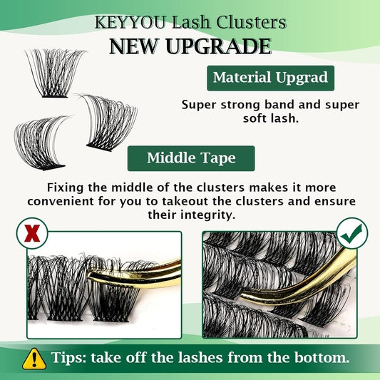Lash Clusters 96pcs Individual Lashes D Curl 16mm Cluster Lashes KEYYOU Volume Wispy Lash Extension Soft&Comfortable Easy DIY at Home(Y11 D-16mm)