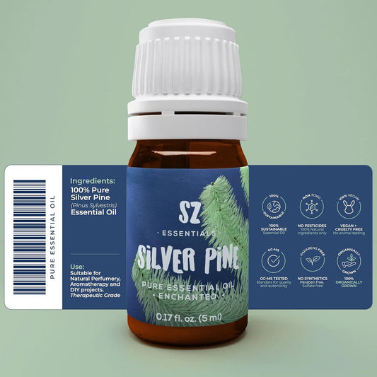 Silver Pine Essential Oil - 100% Pure & Undiluted- Extracted from Pinus Sylvestris - Clean & Fresh Scent with Woody Overtones - Therapeutic Grade & Vegan - 0.17oz (5ml)