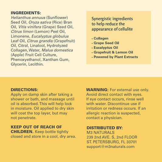 Anti Cellulite Oil and Lymphatic Drainage Massager Kit | Fascia Blaster for Contoured & Smoother Skin | Muscle Roller for Sore Arms, Legs, and Stomach, 8 fl oz by M3 Naturals