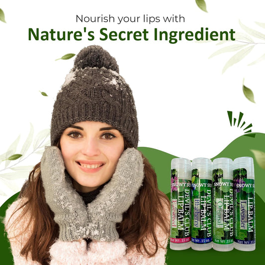 Devil's Club Lip Balm Set - Contains Fireweed, Lavender, Blueberry - Natural Moisturizing Chapstick with Vitamin E - Handcrafted in Alaska - 4 x .15 oz Tubes for Soft, Smooth Lips