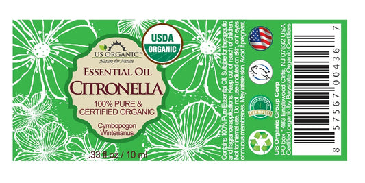 US Organic Citronella Essential Oil, USDA Certified, 100% Pure, 10 ml Pack of 2, Improved caps and droppers – Used for Skin Care, Many DIY Projects Like Candle Making and Much More