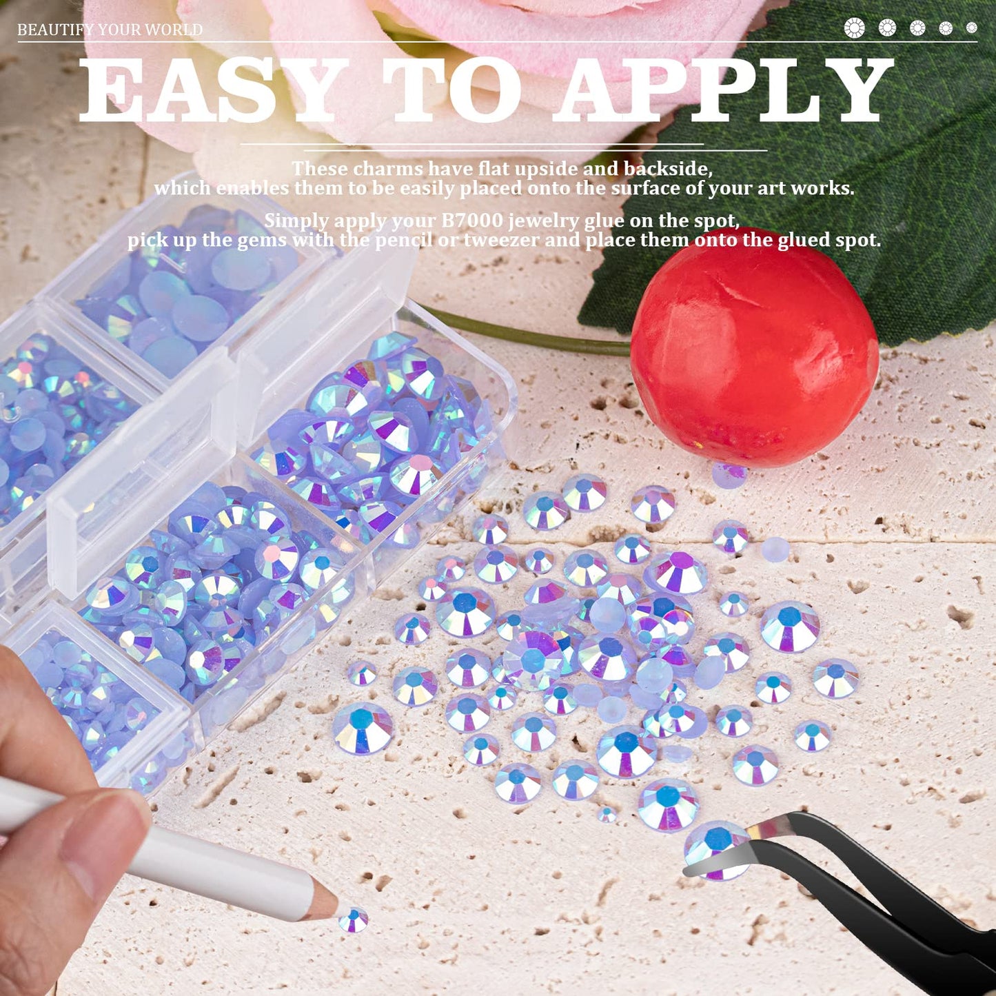 Resin Rhinestones Crafting, 2/3/4/5/6mm Flatback Jelly Rhinestones, 3 Box Sky Blue AB Non Hotfix Crystal Gems for Bedazzling Crafts Mugs Tumblers Clothes Makeup Nail