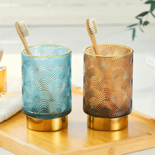 Makeup Brush Holder Organizer,Toothbrush Holders,Desk Pen Pencil Holder,Multifunctional Vintage Glass Brush Cup(A41-5-US)