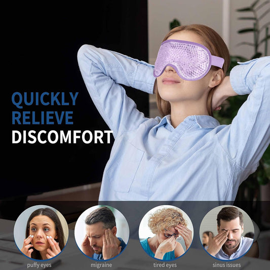 Cooling Eye Mask with Gel Bead, Reusable Cold Compress Ice Pack Sleeping Eye Cooling Pads for After Eyelid Surgery, Puffiness, Puffy Eyes, Headache, Migraine Relief (Purple)
