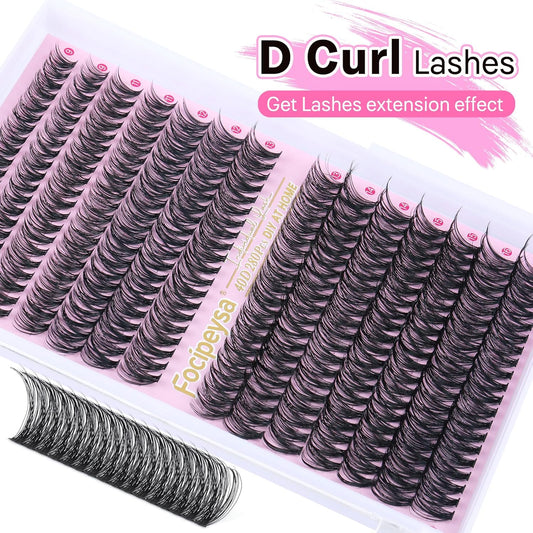 Focipeysa Eyelash Extension Kit D Curl Lash Clusters 280pcs DIY Lash Extension Kit 40D Individual Lashes with Lash Bond and Seal Lash Applicator DIY Lashes Kit for Individual Eyelashes Beginners