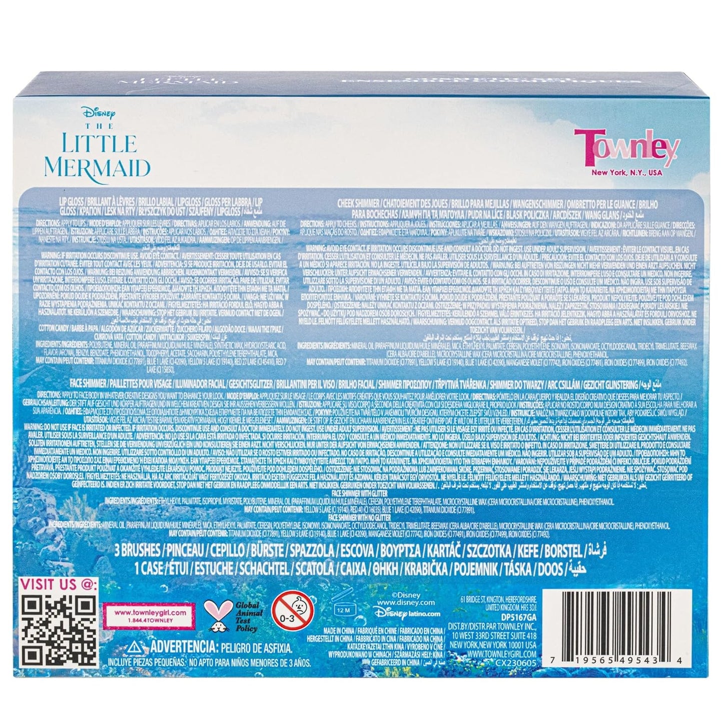 Townley Girl The Little Mermaid Clam Beauty Compact Set Kit with Lip Gloss Palette, Makeup Set for Kids Girls, Ages 3+ Perfect for Parties, Sleepovers and Makeovers