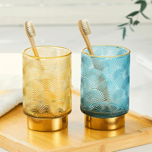 Makeup Brush Holder Organizer,Toothbrush Holders,Desk Pen Pencil Holder,Multifunctional Vintage Glass Brush Cup(A41-2-US)