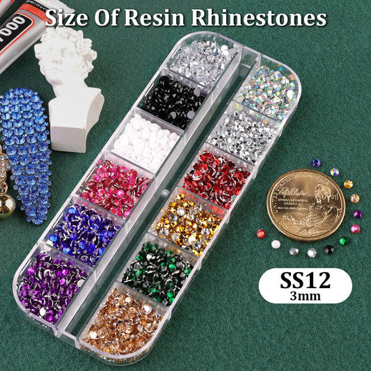 Resin Rhinestones for Crafting with B7000 Jewelry Glue, 1 Box Mix Colors 3mm Flatback Crystals with 3Pcs 10ml Glue for Bedazzling Crafts DIY Nail Art Makeup,Non Hotfix Gems for Clothing Shoes