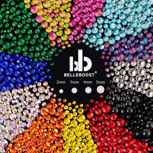 Rhinestones for Nails, Manicure Gem, Flat Back Glass Crystal AB & Transparent Clear + Mixed Color Iridescent Chameleon Gemstones, 2-5mm Round Gems for Nail Art Decor with Pickup & Dotting Tools