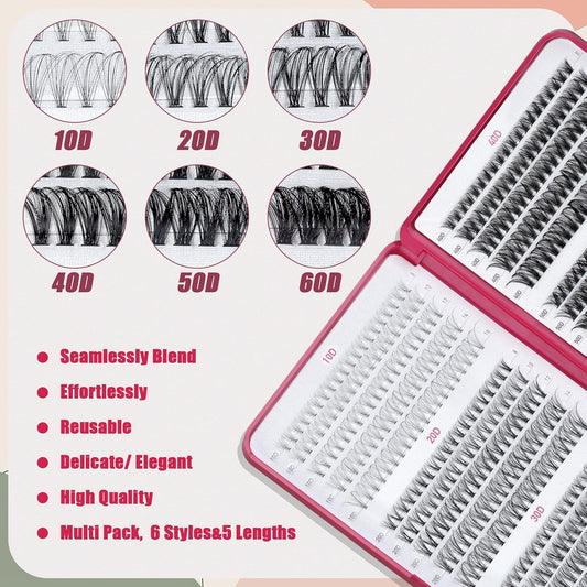 Bombshell SE Lash Clusters 600PCS Lashes - Lash Clusters 10D 20D 30D+40D50D60D Individual Lashes Clusters D Curl Lash Extension 8-16MM Eyelash Clusters DIY Cluster Eyelash Extensions for Beginners