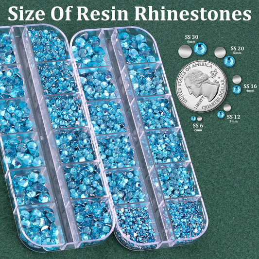 Resin Rhinestones for Crafting with B7000 Jewelry Glue, 2 Boxes Indicolite Flatback Crystals with 3Pcs 10ml Glue for Bedazzling Crafts DIY Nail Art Makeup,Non Hotfix Gems for Clothing Shoes