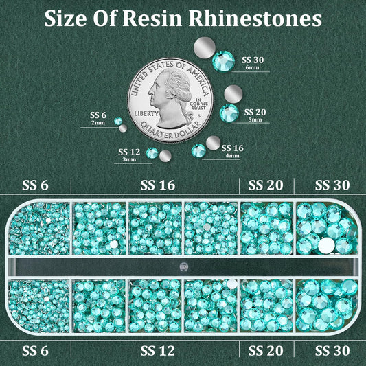 Resin Rhinestones for Crafting with B7000 Jewelry Glue, 1 Box Aquamarine Flatback Crystals with 3Pcs 10ml Glue for Bedazzling Crafts DIY Nail Art Makeup,Non Hotfix Gems for Clothing Shoes