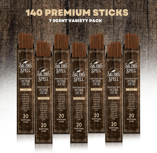 Mecka Salem Spell Incense Sticks | Set of 7 | Premium Slow Burn Organic Incense Sticks for Wicca Rituals and Mystic Vibes | 140 Insense Sticks of Palo Santo, Frankincense, Dragon Blood