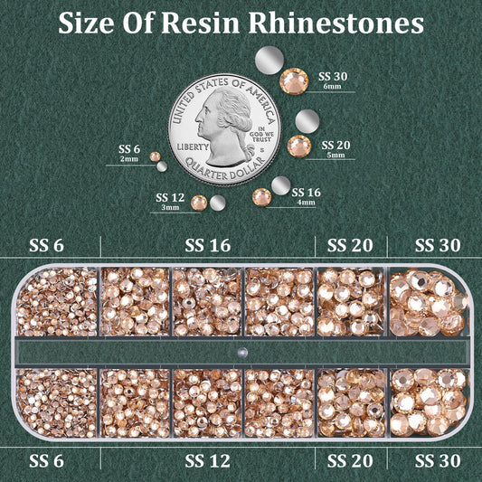 Resin Rhinestones for Crafting with B7000 Jewelry Glue, 1 Box Champagne Flatback Crystals with 3Pcs 10ml Glue for Bedazzling Crafts DIY Nail Art Makeup,Non Hotfix Gems for Clothing Shoes