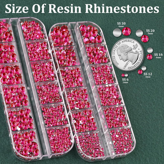 Resin Rhinestones for Crafting with B7000 Jewelry Glue, 2 Boxes Hot Pink Flatback Crystals with 3Pcs 10ml Glue for Bedazzling Crafts DIY Nail Art Makeup,Non Hotfix Gems for Clothing Shoes