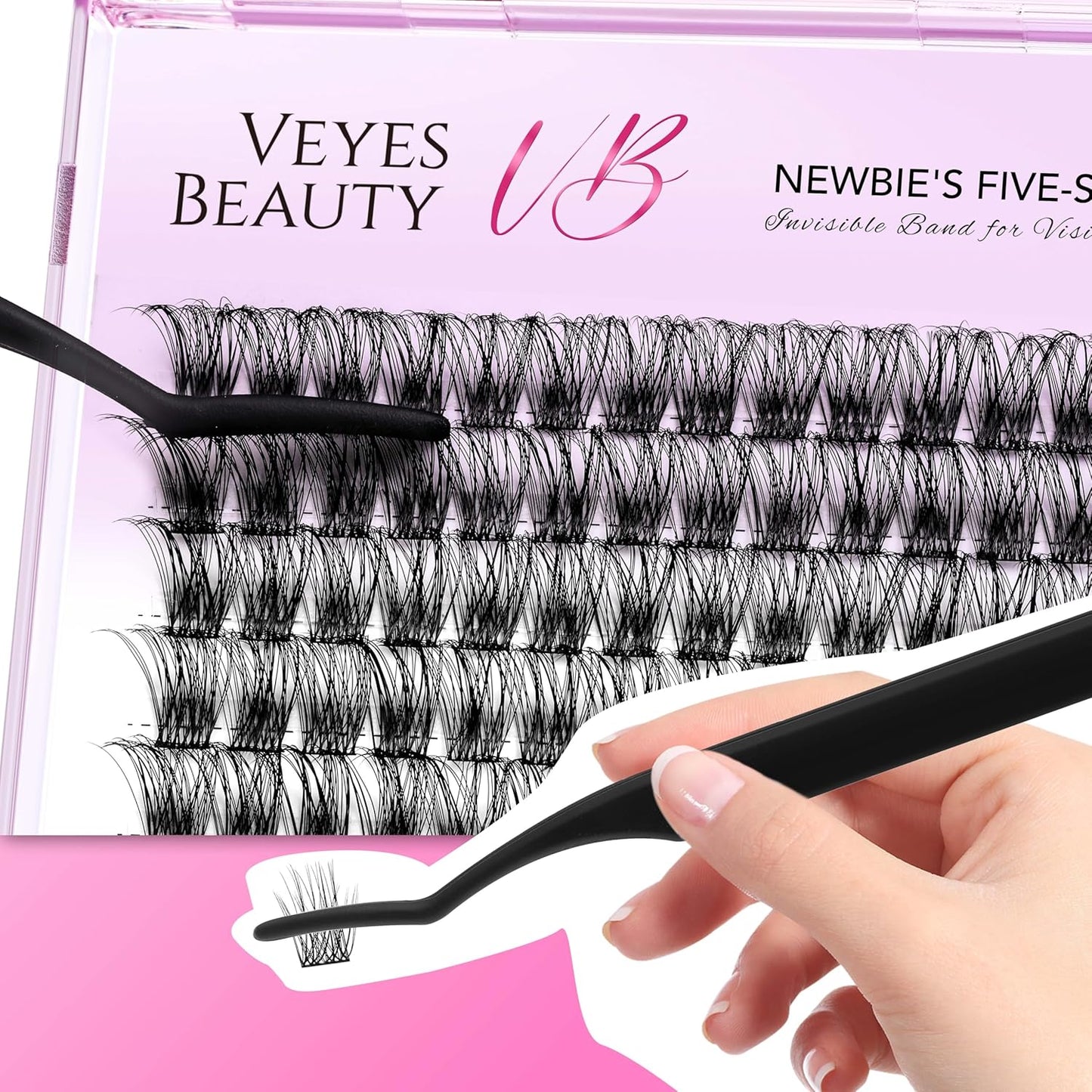 VEYESBEAUTY Lash Clusters Individual Eyelash Extensions Thin & Invisible Band DIY False Eyelashes for Self-application Newbie's Five-Second Series Wispy Lash Tray, Boldeye 10mm Single Length